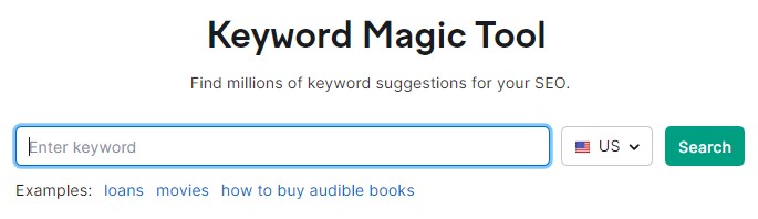 Search bar of the Keyword Magic Tool for enhanced SEO keyword discovery.