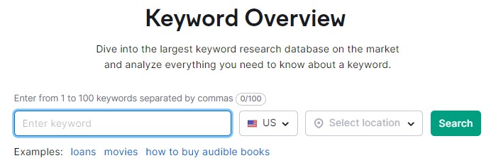 User interface of the Keyword Overview tool showcasing search functionality